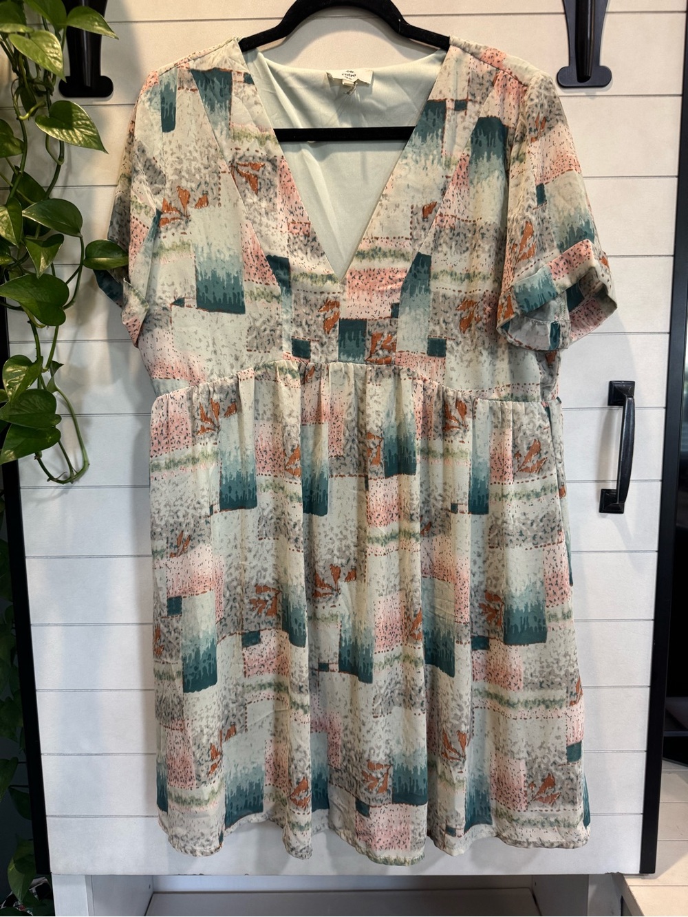 Entro V-Neck Short Sleeve Printed Dress - Multi Color
